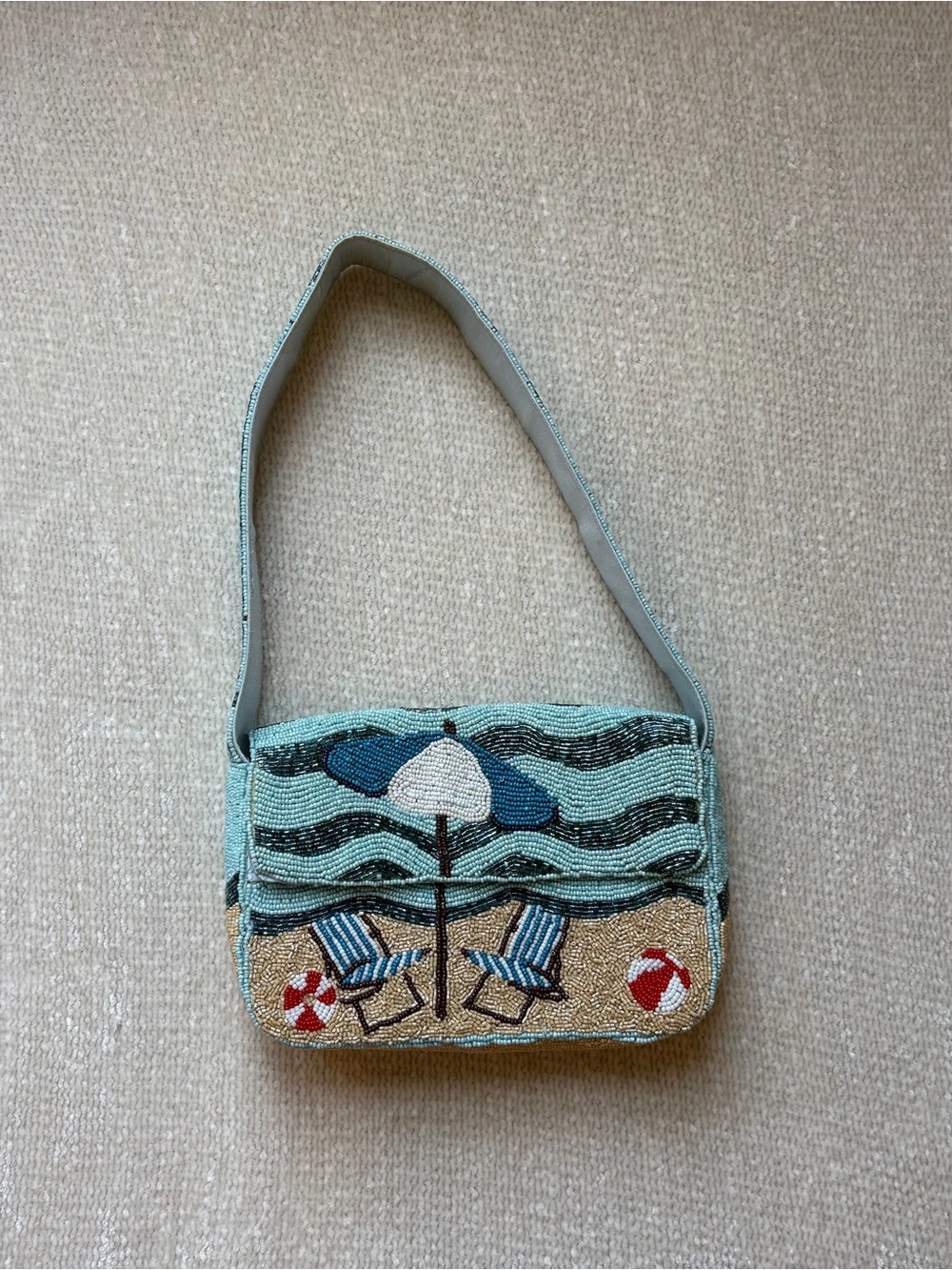 beaded beach scene shoulder bag